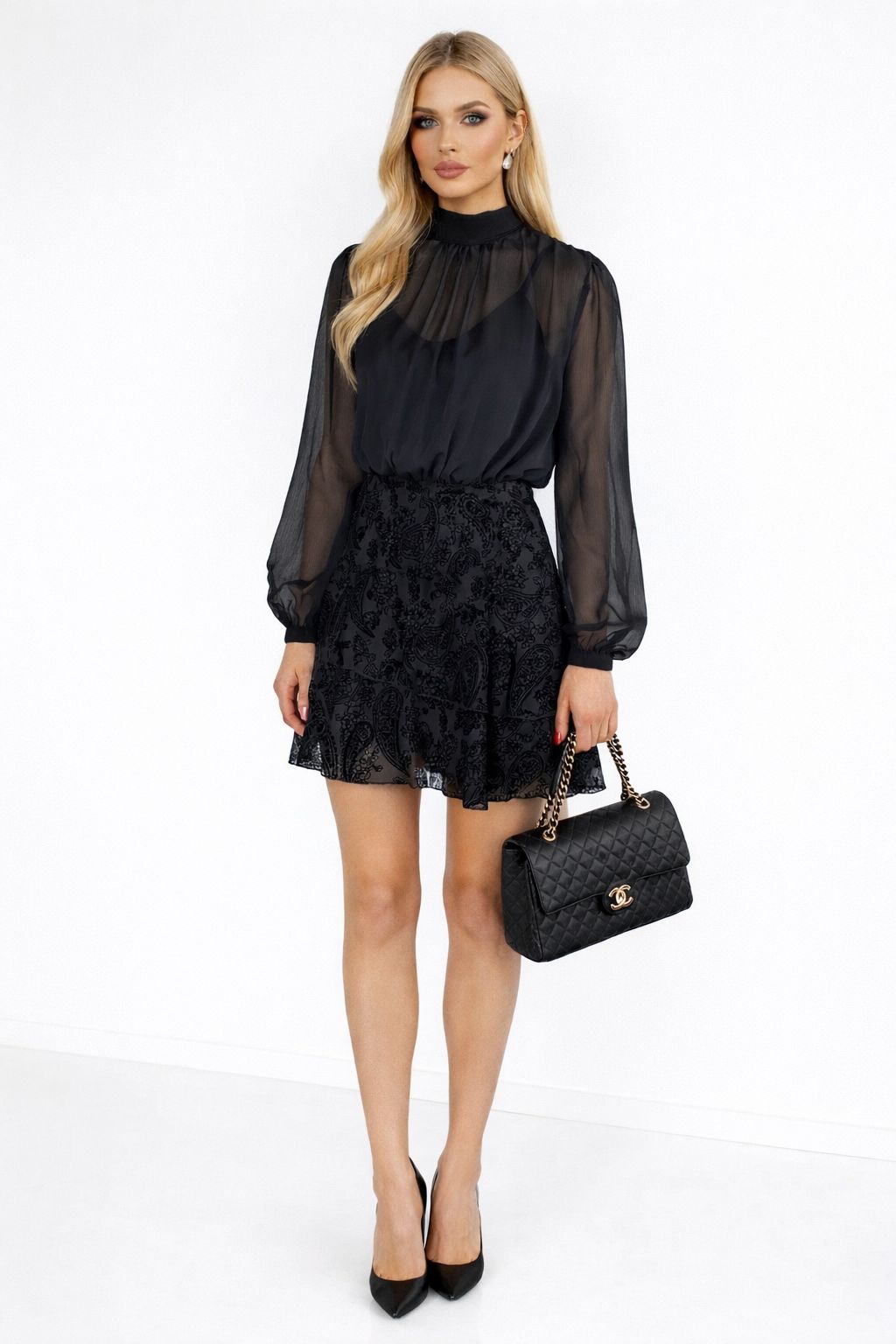 Yakası Bağlamalı Bluz Kombinli Elbise